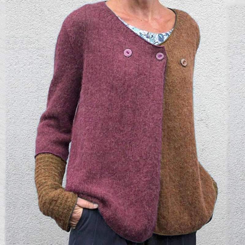 Women's casual v neck loose pure color long sleeve sweater