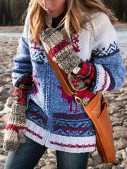 Casual Print Knit Zipper Cardigan