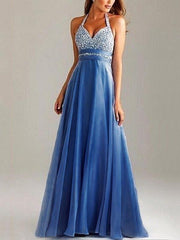 Purple Sexy Halter Beaded Backless Party dress Evening Dress