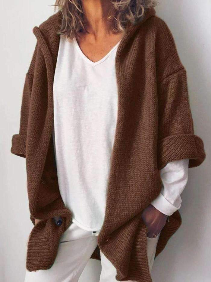 Casual Pure Hoodies Knit Long sleeve Cardigan Sweaters