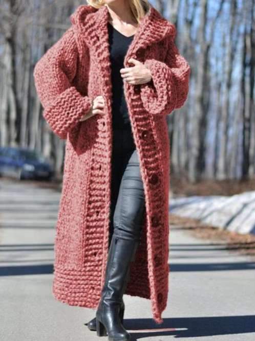 Pure Fashion Knit Hoodies Loose Coat