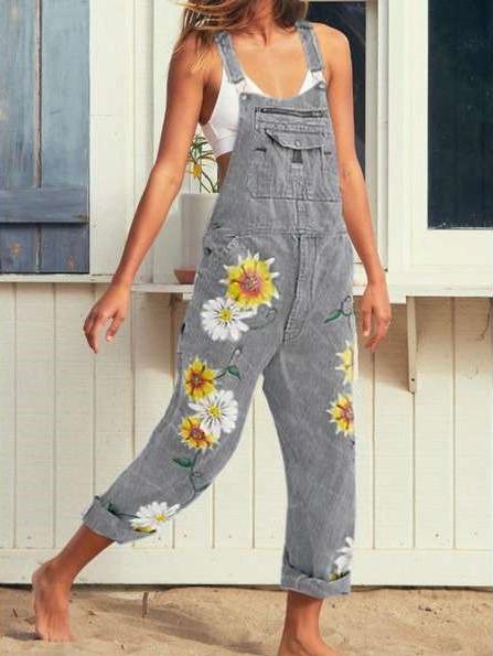 Fashion Print Vest Jeans Jumpsuits
