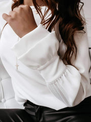 Fashion Pure Mandarin sleeve Round neck Blouses