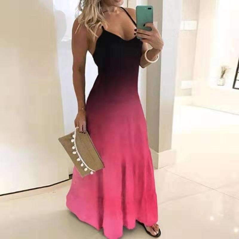 Sexy V neck Vest Print Maxi Dresses