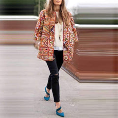 Fashion Print Round neck Three quarter sleeve Coats