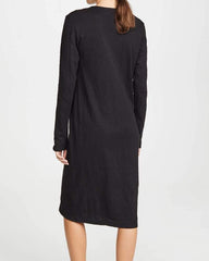 Fashion Pure Round neck Long sleeve Vent Maxi Dresses
