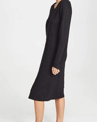 Fashion Pure Round neck Long sleeve Vent Maxi Dresses