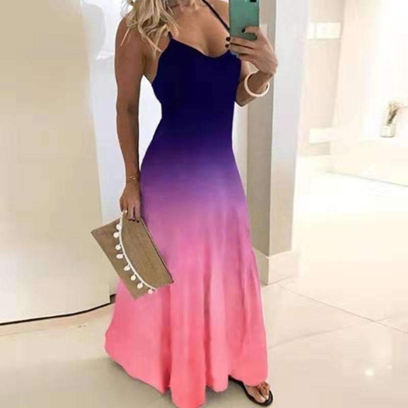 Sexy V neck Vest Print Maxi Dresses