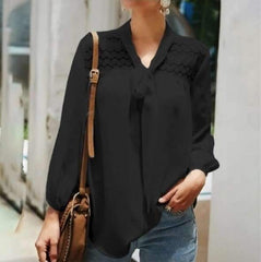 Fashion Pure Lace Lacing V neck Long sleeve Blouses