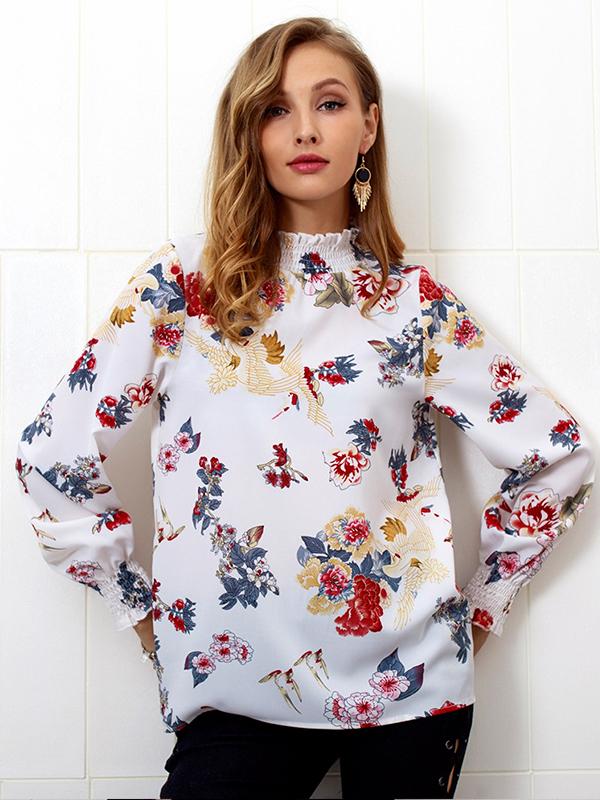 Autumn Winter Printed High Collar Chiffon Blouse