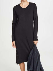 Fashion Pure Round neck Long sleeve Vent Maxi Dresses