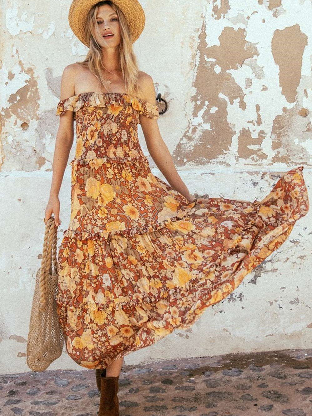 Fashion Print One shoulder Maxi Dresses