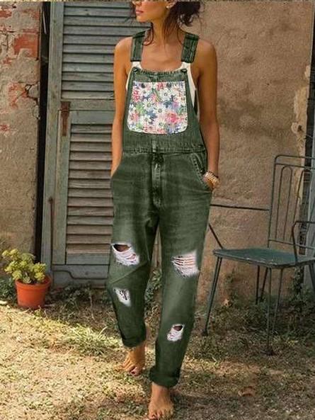 Fashion Print Jeans Jumpsuits