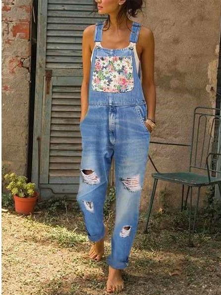 Fashion Print Jeans Jumpsuits