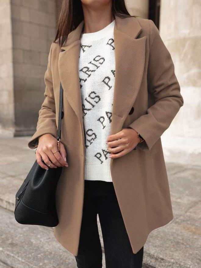 Pure Long sleeve Lapel Woolen Coat