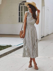 Fashion Round neck Falbala Sleeveless Skater Dresses