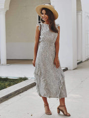 Fashion Round neck Falbala Sleeveless Skater Dresses