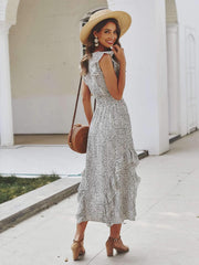 Fashion Round neck Falbala Sleeveless Skater Dresses