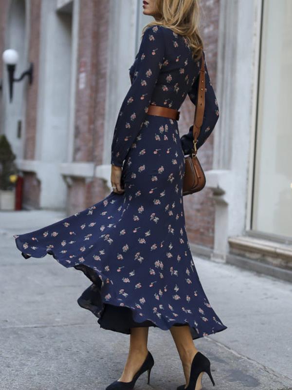 Elegant women printed long sleeve maxi dresses