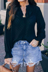 Pure Stand collar Long sleeve Blouses