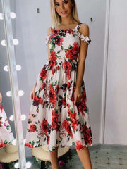 Fashion Print Vest Off shoulder Skater Dresses