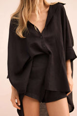 Casual Loose Pure Lapel Long sleeve Irregular Blouses