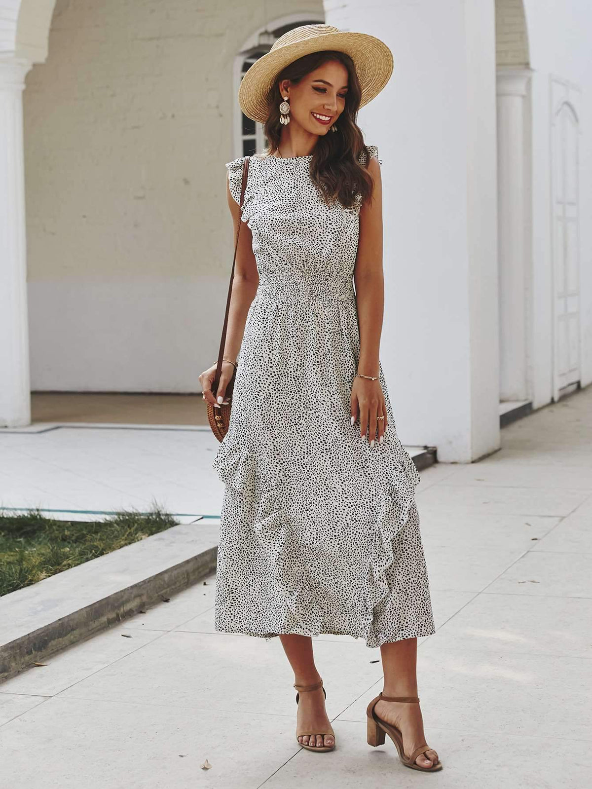 Fashion Round neck Falbala Sleeveless Skater Dresses