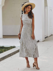 Fashion Round neck Falbala Sleeveless Skater Dresses