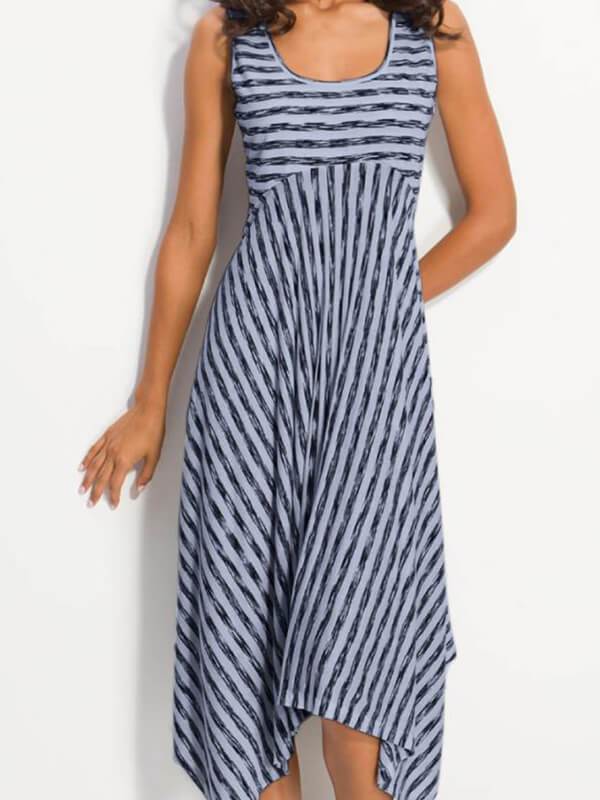 Sleeveless Women Round Neck Stripe Maxi Dresses