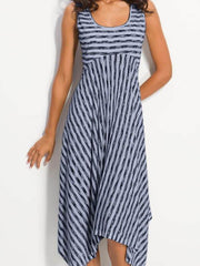 Sleeveless Women Round Neck Stripe Maxi Dresses