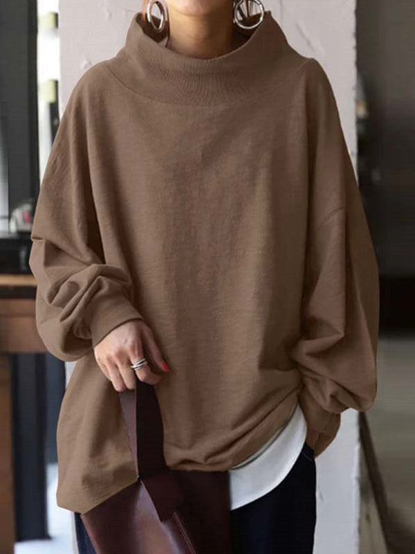 Casual plain high neck women sweatshirts