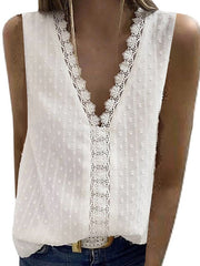 Daily v neck sleeveless lace women shirts vests