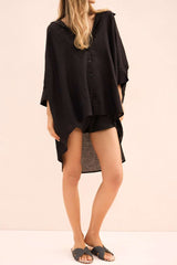 Casual Loose Pure Lapel Long sleeve Irregular Blouses