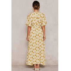 Fashion Print V neck Vent Short sleeve Skater Dresses