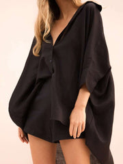 Casual Loose Pure Lapel Long sleeve Irregular Blouses