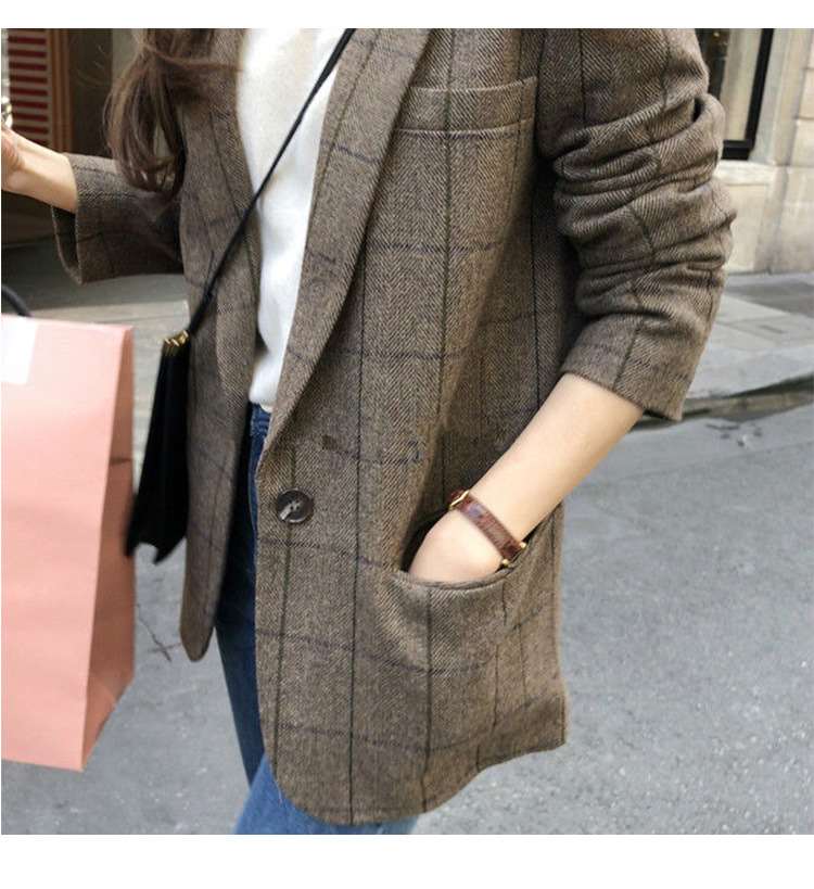 Casual Plaid print Lapel Long sleeve Blazer