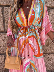 Romatic V neck printed special vacation dresses maxi dresses