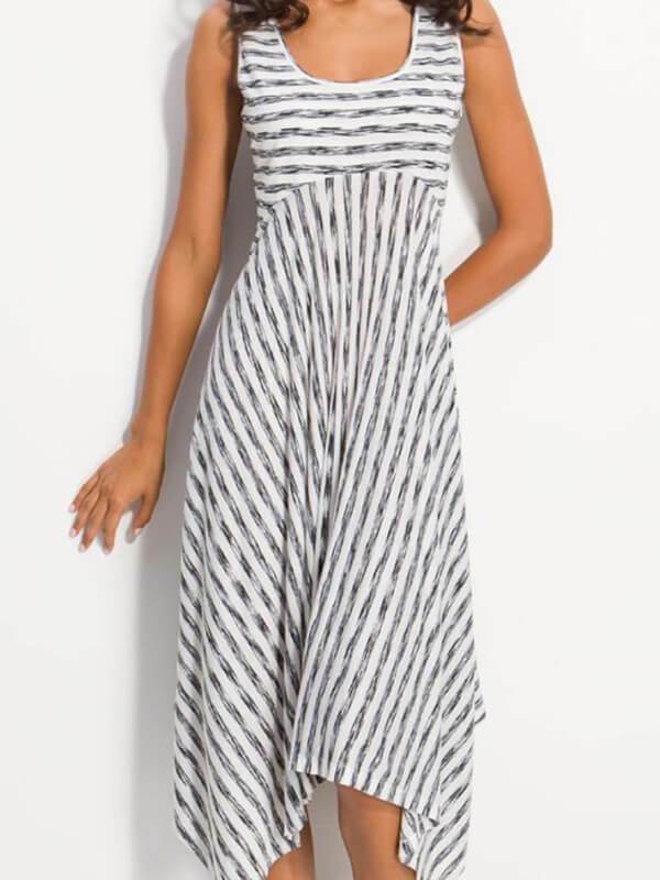 Sleeveless Women Round Neck Stripe Maxi Dresses