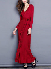 More colors Pure V Neck Long Sleeve Woman Elegant Maxi Dresses