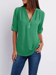 Fashion Loose Daily Chiffon Long Sleeve V Neck Blouses