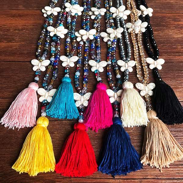 Vintage Casual Crystal Tassel Turquoise Necklaces for Women