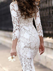 White Lace Woman Sexy Sweet Bodycon Evening Dresses