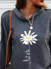 Casual Hooded Plants Loosen Sunflower Long Sleeve Sweatshirt