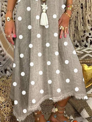 Cotton-Blend Polka Dots Sleeveless Casual Dresses