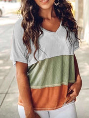 Casual Loose Stripe Gored V neck Short sleeve T-Shirts