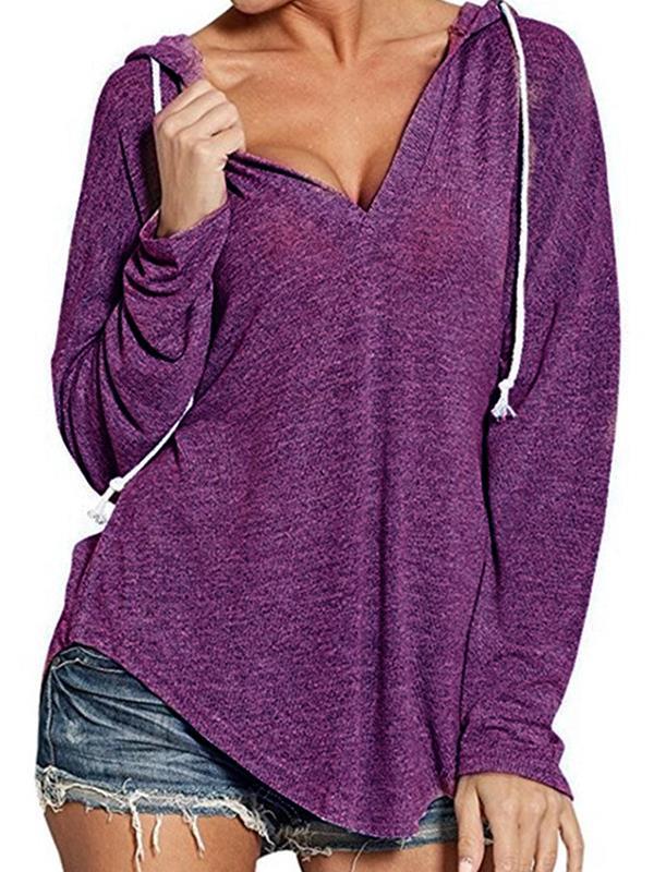 V-neck hooded plain long sleeve sweatshirt Hoodies