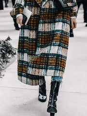 Big lapel long plaid women coats