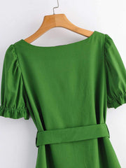 Fashion Pure Square collar Short sleeve Shift Dresses