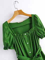 Fashion Pure Square collar Short sleeve Shift Dresses