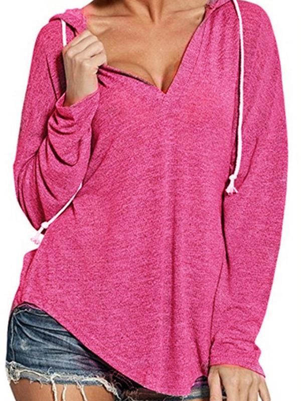 V-neck hooded plain long sleeve sweatshirt Hoodies